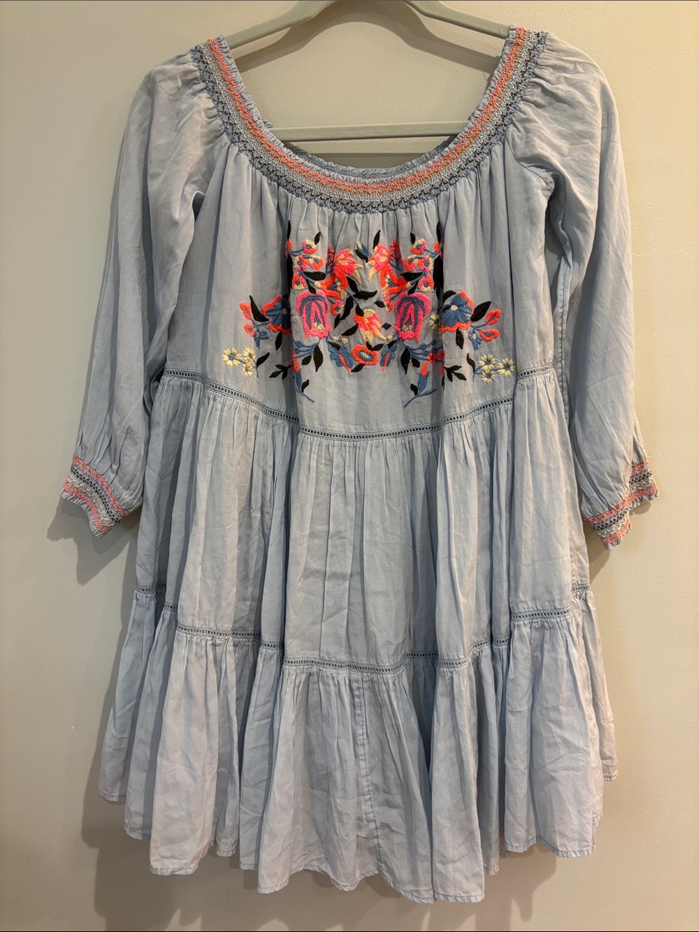Free People Sun Beams Embroidered Off-the-Shoulder Mini Dress Size S